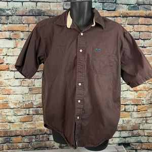 Alexander Julian Brown button down short sleeve shirt size L